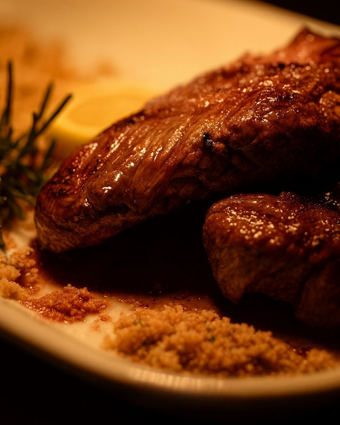 Vinho servido ao lado de prato de picanha